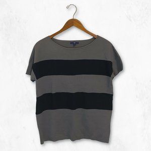 Gap Grey Black Short Sleeve Striped Wool Blend Knit T-Shirt Sz Small